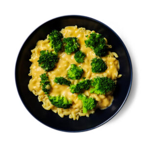 Plate Of Beer Cheddar Mac & Cheese With Fresh Broccoli