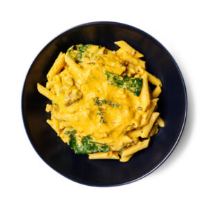 Plate Of Creamy Pumpkin Rigatoni With Sausage & Spinach