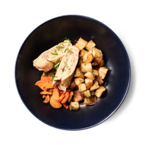 Plate Of Sage & Apple Stuffed Chicken With Potatoes & Carrots